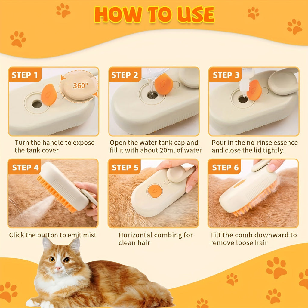 3-in-1 Rechargeable Steam Pet Brush for Cats & Dogs-4