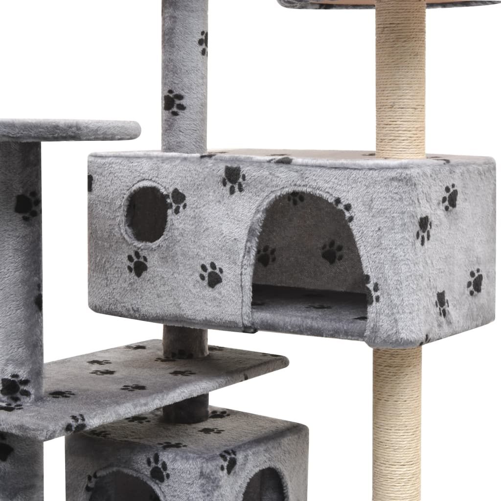 NNEVL Cat Tree with Sisal Scratching Posts 125 cm Paw Prints Grey-2