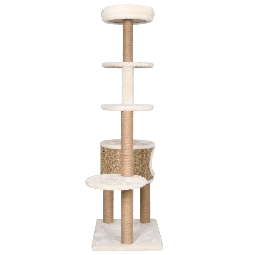 NNEVL Cat Tree with Luxury Cushion and Scratching Post 148cm Seagrass-3