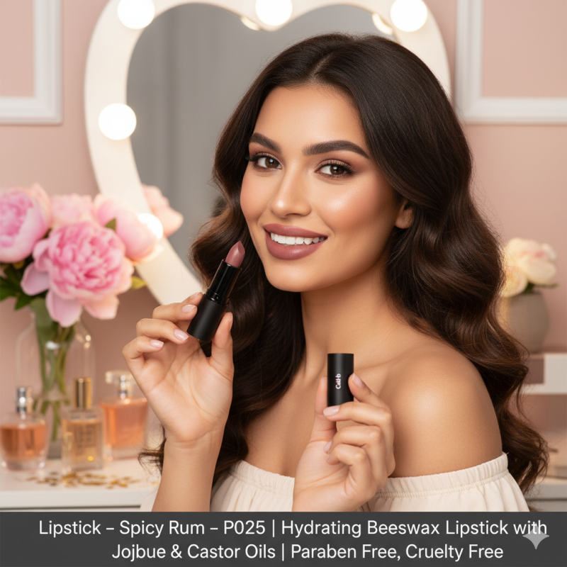 Lipstick – Spicy Rum – P025 | Hydrating Beeswax Lipstick with Jojoba & Castor Oils | Paraben Free, Cruelty Free