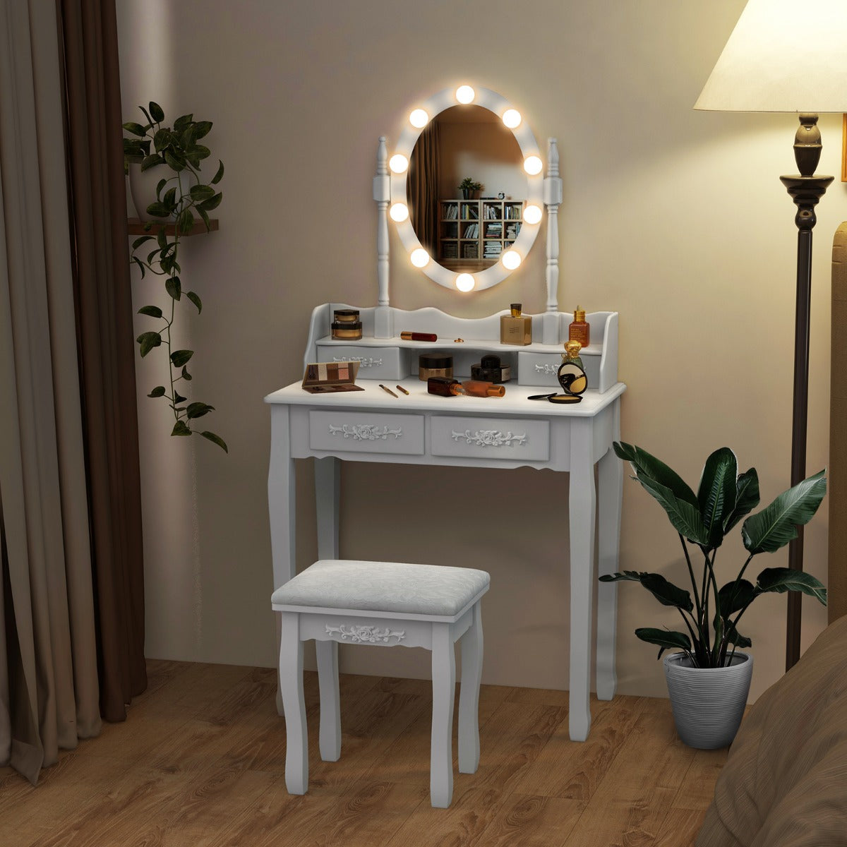 NNECW Makeup Dressing Table with Lighted Mirror for Women-0