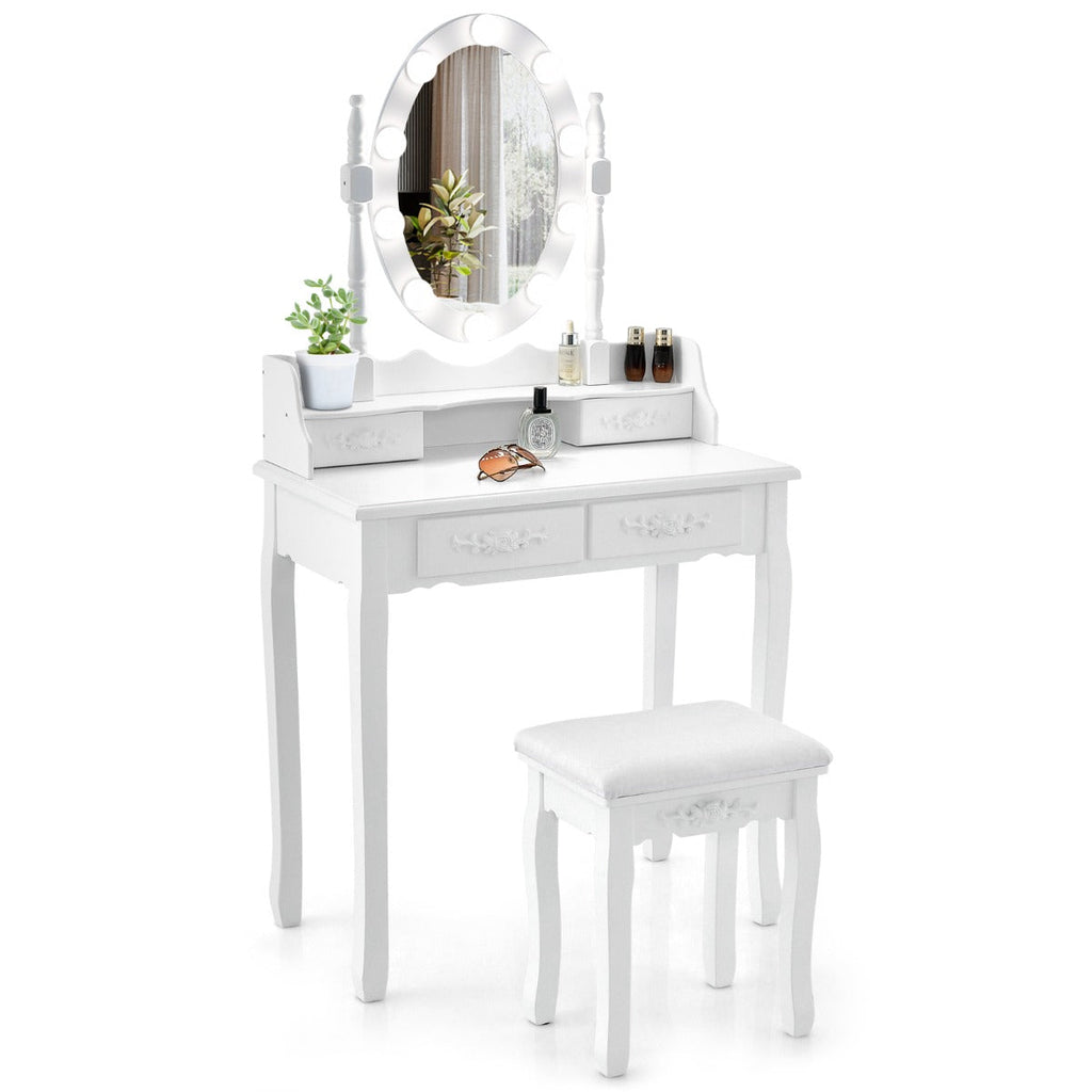 NNECW Makeup Dressing Table with Lighted Mirror for Women-2