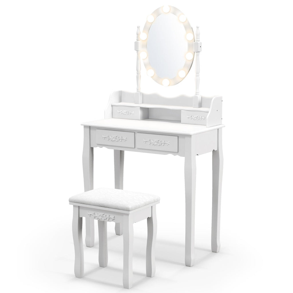 NNECW Makeup Dressing Table with Lighted Mirror for Women-3