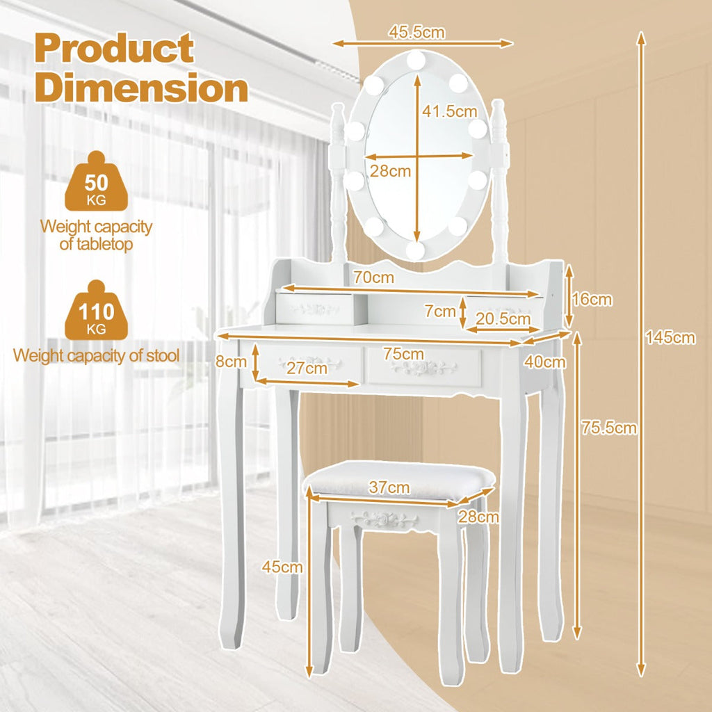 NNECW Makeup Dressing Table with Lighted Mirror for Women-4