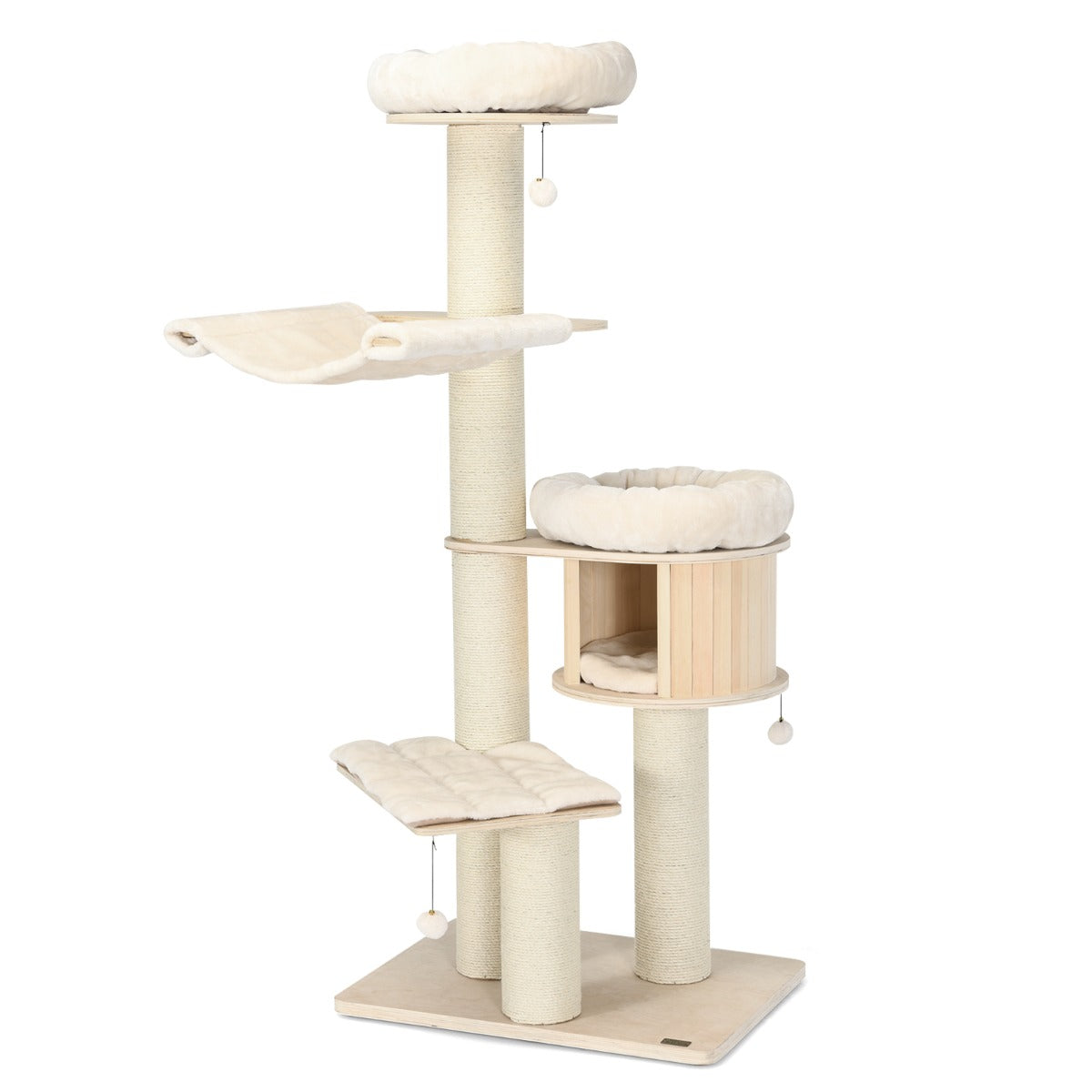 NNECW 4-Layer Solid Wood Cat Tree for Kitten & Adult Cat-1