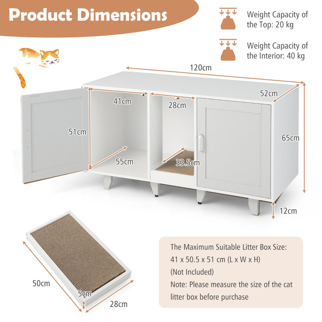 NNECW Cat Litter Box Enclosure TV Stand with Scratching Board for 2 Cats-3