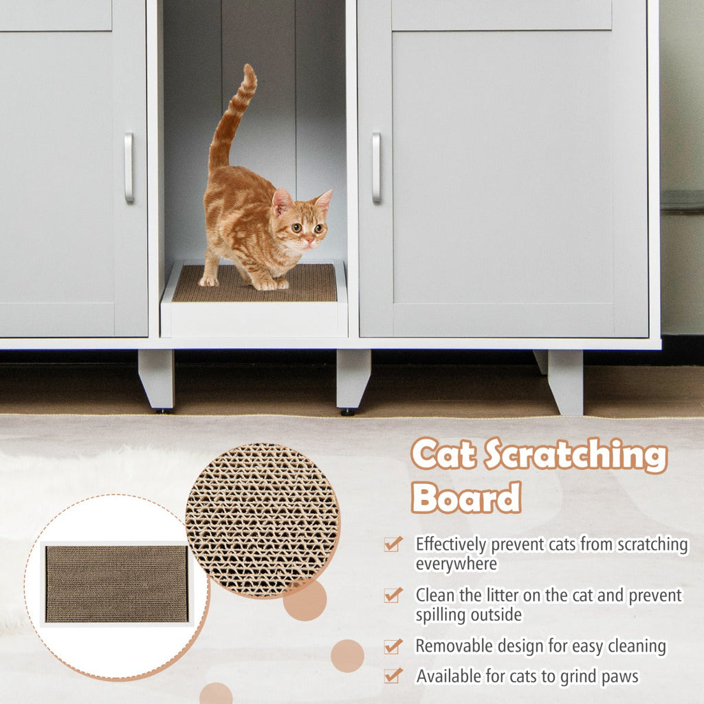 NNECW Cat Litter Box Enclosure TV Stand with Scratching Board for 2 Cats-2